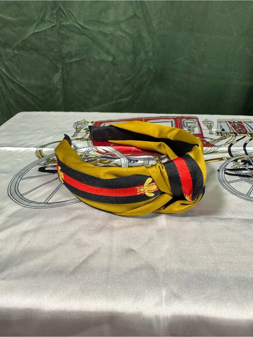 Gold & Black Knotted Headband with Red Stripe